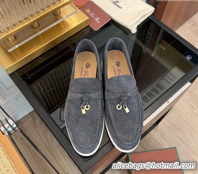 Popular Style Loro Piana Summer Charms Walk Suede Loafers LP1016 Dark Grey 2023