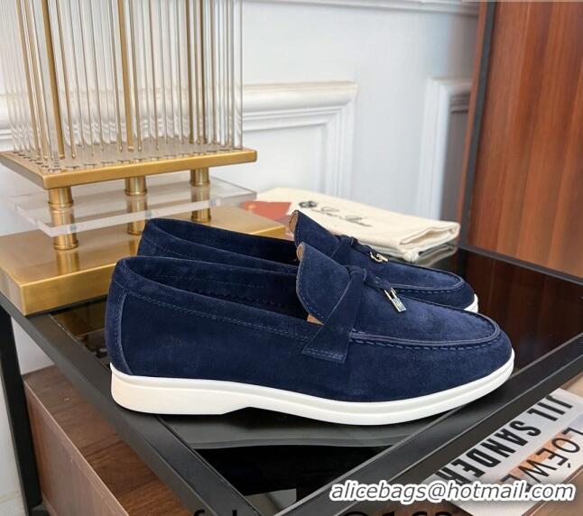 ​Best Quality Loro Piana Summer Charms Walk Suede Loafers LP1016 Dark Blue 2023