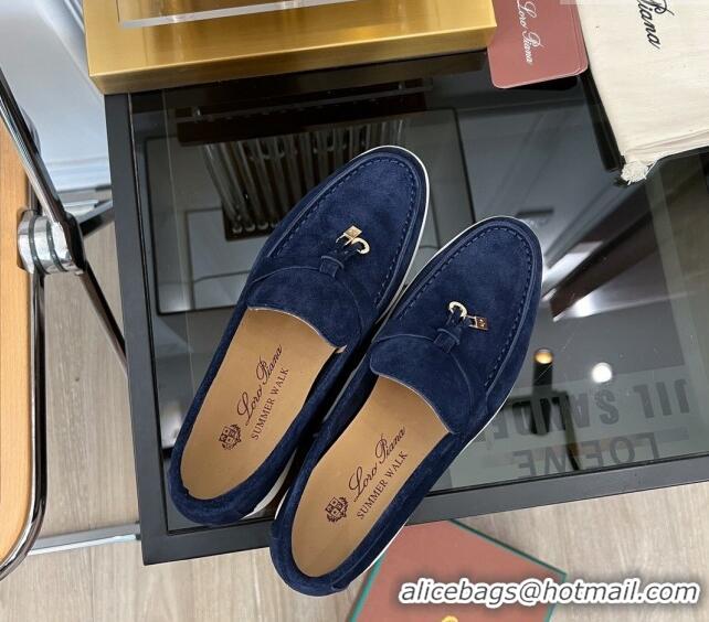 ​Best Quality Loro Piana Summer Charms Walk Suede Loafers LP1016 Dark Blue 2023