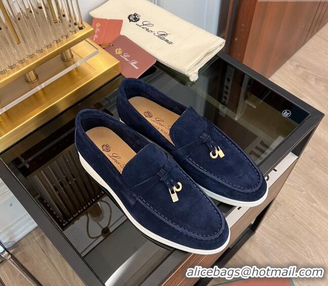 ​Best Quality Loro Piana Summer Charms Walk Suede Loafers LP1016 Dark Blue 2023