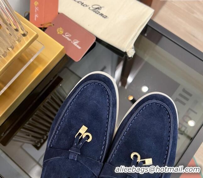 ​Best Quality Loro Piana Summer Charms Walk Suede Loafers LP1016 Dark Blue 2023