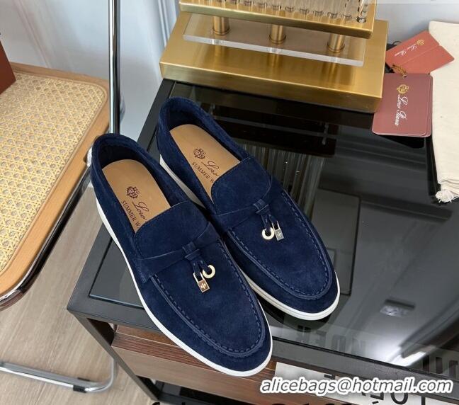 ​Best Quality Loro Piana Summer Charms Walk Suede Loafers LP1016 Dark Blue 2023