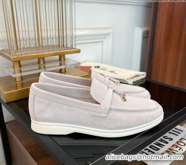 ​New Design Loro Piana Summer Charms Walk Suede Loafers LP1016 Pale Grey 2023