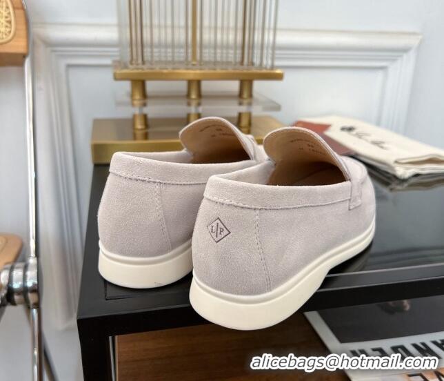 ​New Design Loro Piana Summer Charms Walk Suede Loafers LP1016 Pale Grey 2023