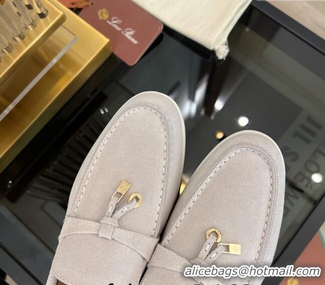 ​New Design Loro Piana Summer Charms Walk Suede Loafers LP1016 Pale Grey 2023