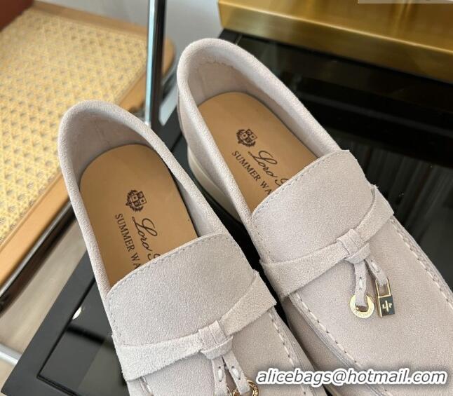 ​New Design Loro Piana Summer Charms Walk Suede Loafers LP1016 Pale Grey 2023