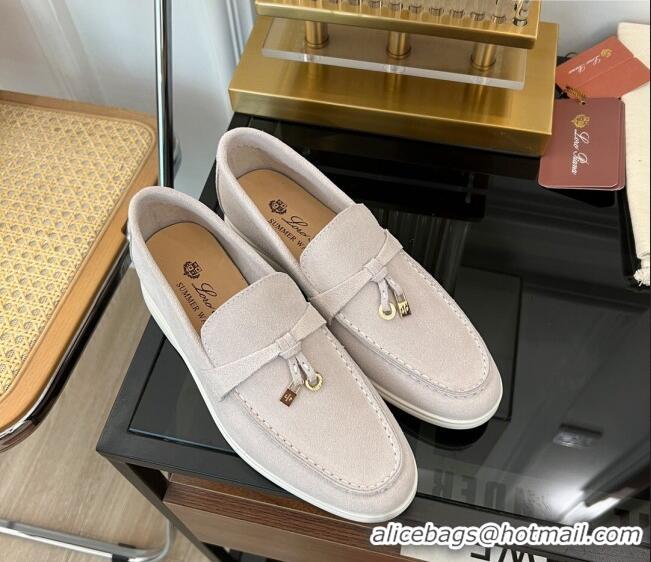 ​New Design Loro Piana Summer Charms Walk Suede Loafers LP1016 Pale Grey 2023