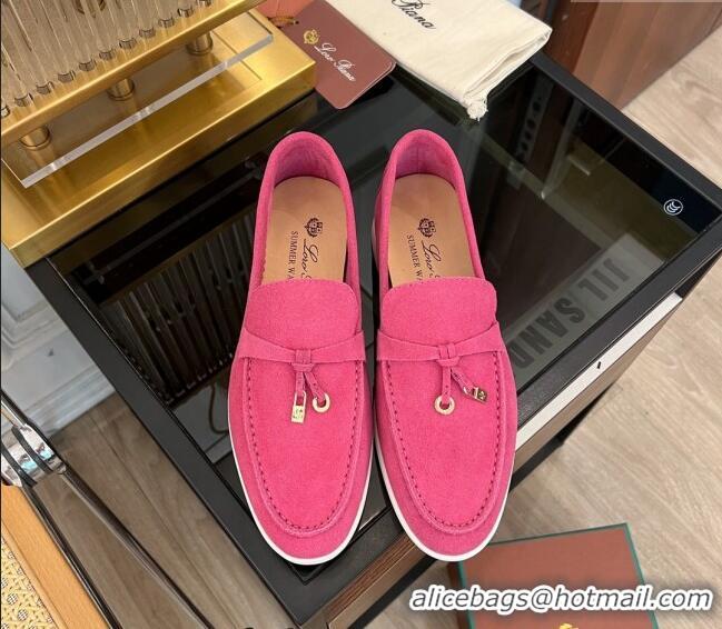 ​Shop Grade Loro Piana Summer Charms Walk Suede Loafers LP1016 Dark Pink 2023