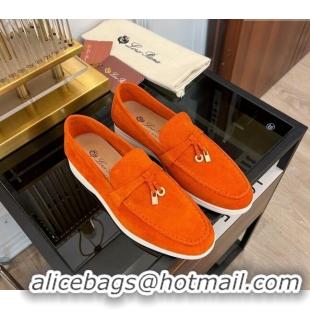 Buy Cheap Loro Piana Summer Charms Walk Suede Loafers LP1016 Orange 2023