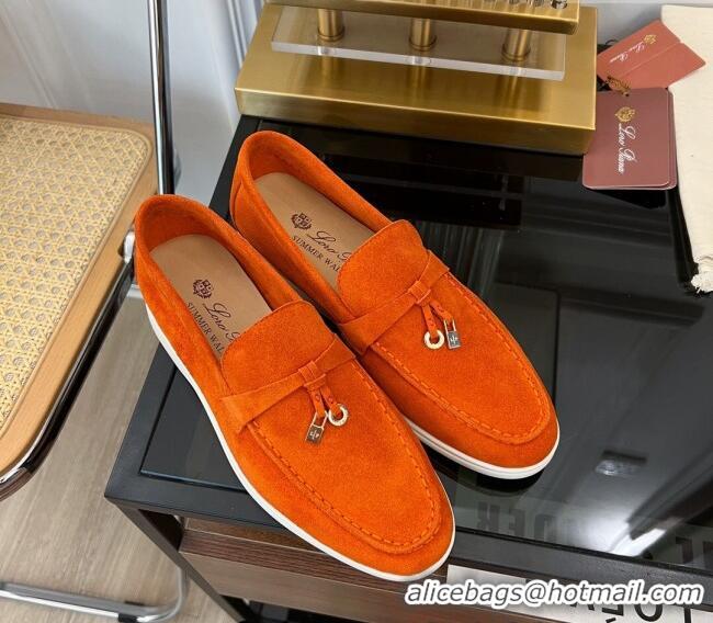 Buy Cheap Loro Piana Summer Charms Walk Suede Loafers LP1016 Orange 2023