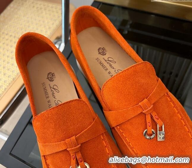 Buy Cheap Loro Piana Summer Charms Walk Suede Loafers LP1016 Orange 2023