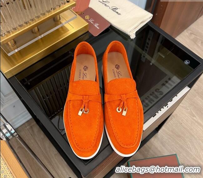 Buy Cheap Loro Piana Summer Charms Walk Suede Loafers LP1016 Orange 2023