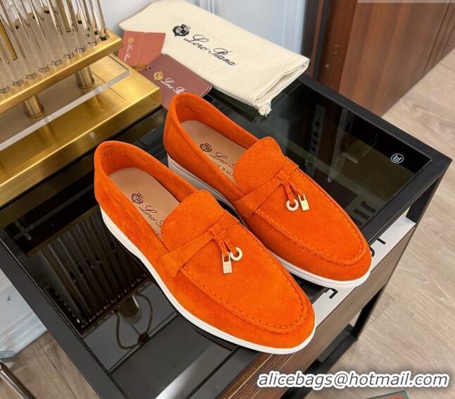 Buy Cheap Loro Piana Summer Charms Walk Suede Loafers LP1016 Orange 2023