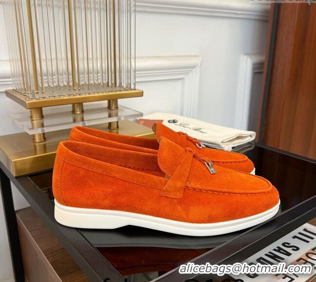 Buy Cheap Loro Piana Summer Charms Walk Suede Loafers LP1016 Orange 2023