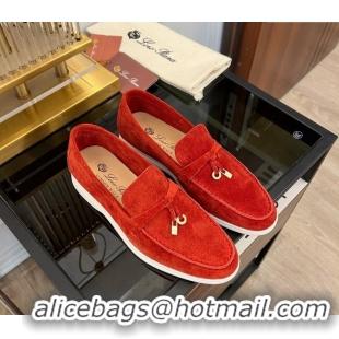 Well Crafted Loro Piana Summer Charms Walk Suede Loafers LP1016 Red 2023