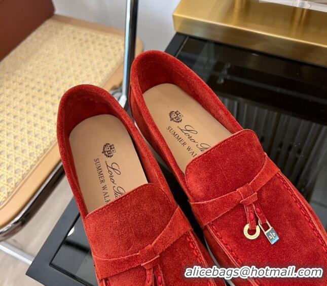 Well Crafted Loro Piana Summer Charms Walk Suede Loafers LP1016 Red 2023