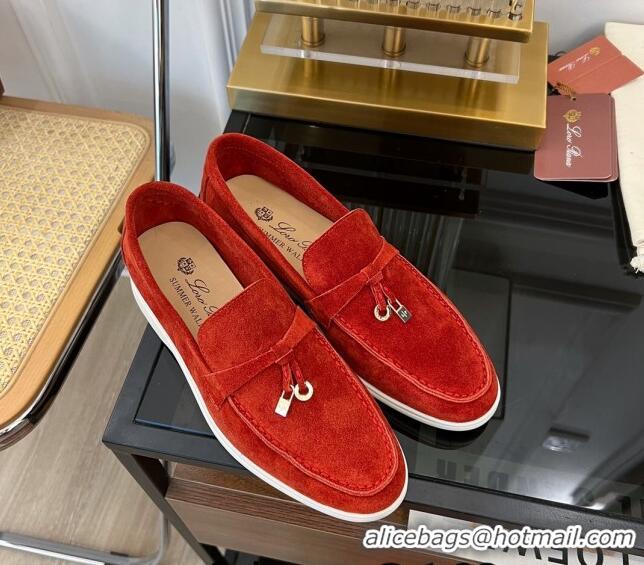 Well Crafted Loro Piana Summer Charms Walk Suede Loafers LP1016 Red 2023