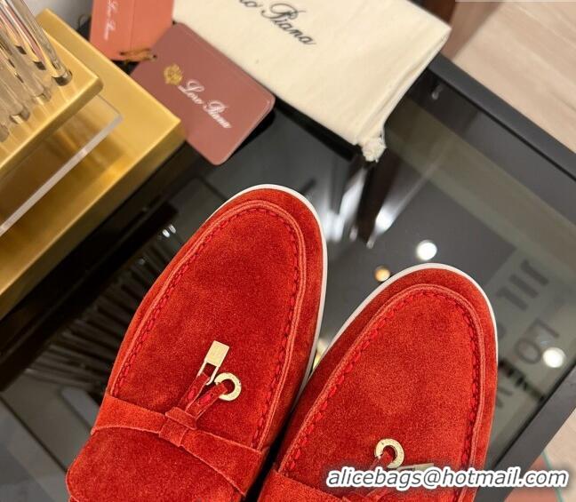 Well Crafted Loro Piana Summer Charms Walk Suede Loafers LP1016 Red 2023