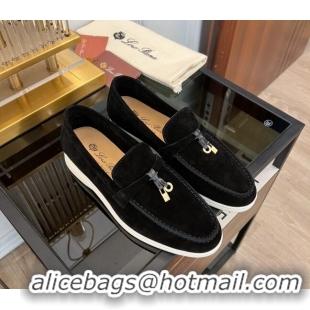 ​Luxurious Loro Piana Summer Charms Walk Suede Loafers LP1016 Black 2023