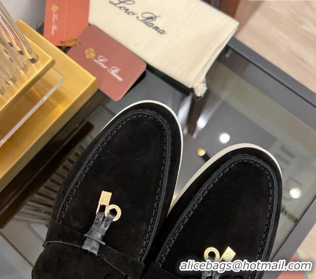 ​Luxurious Loro Piana Summer Charms Walk Suede Loafers LP1016 Black 2023