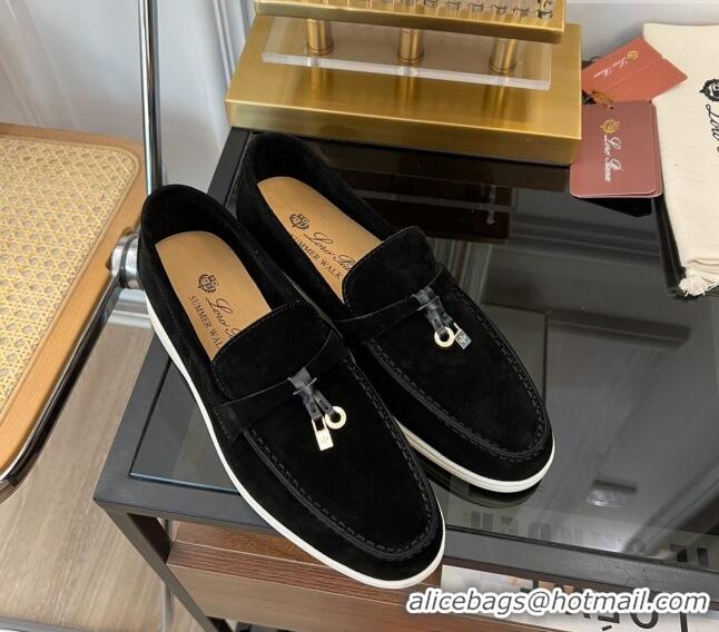 ​Luxurious Loro Piana Summer Charms Walk Suede Loafers LP1016 Black 2023