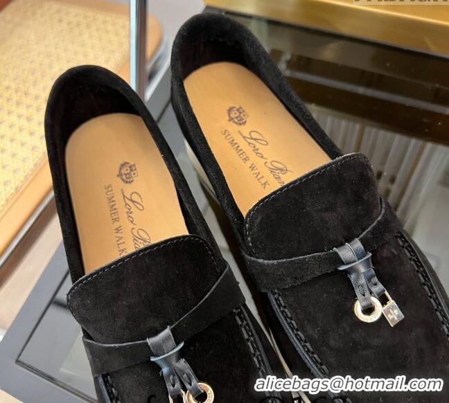 ​Luxurious Loro Piana Summer Charms Walk Suede Loafers LP1016 Black 2023