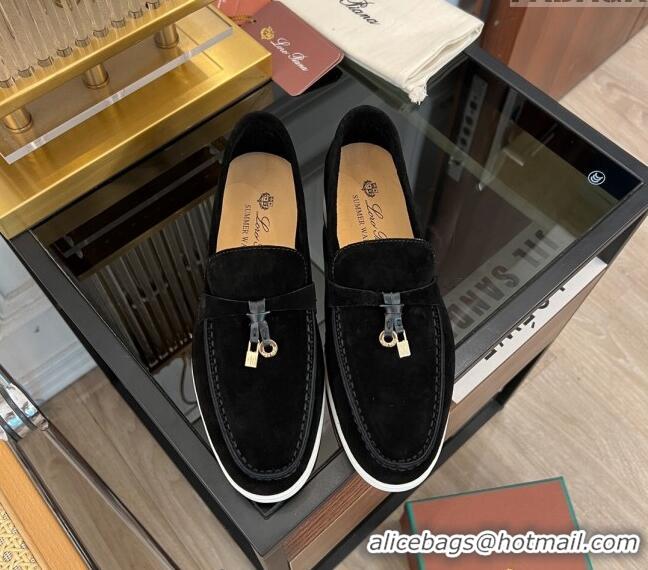 ​Luxurious Loro Piana Summer Charms Walk Suede Loafers LP1016 Black 2023