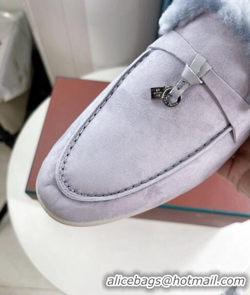 ​Top Quality Loro Piana Babouche Charms Walk Mules in Suede and Wool L6062 Light Purple 2023