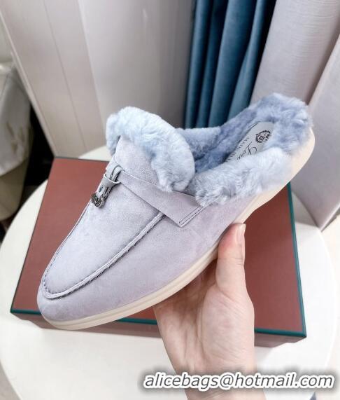 ​Top Quality Loro Piana Babouche Charms Walk Mules in Suede and Wool L6062 Light Purple 2023