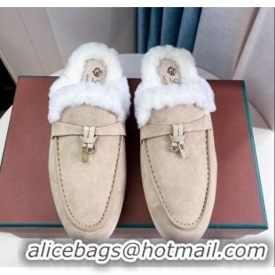 ​Shop Best Babouche Charms Walk Mules in Suede and Wool L6062 Beige 2023