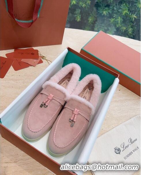 ​Best Price Loro Piana Summer Charms Walk Loafers with Fur LP110619 Pink 2023