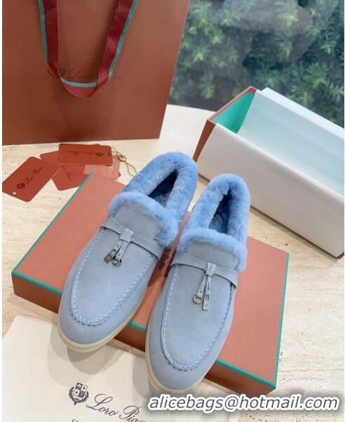 Best Price Loro Piana Summer Charms Walk Loafers with Fur LP110620 Sky Blue 2023