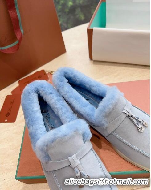 Best Price Loro Piana Summer Charms Walk Loafers with Fur LP110620 Sky Blue 2023