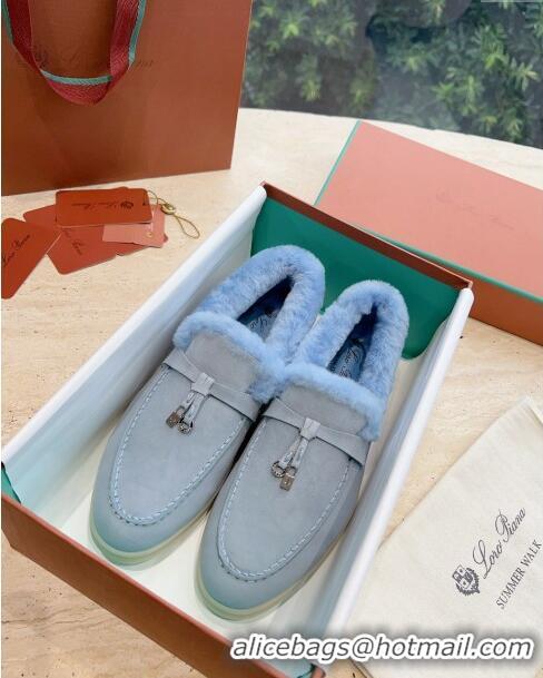 Best Price Loro Piana Summer Charms Walk Loafers with Fur LP110620 Sky Blue 2023