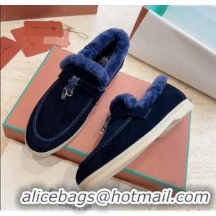 Cheap Design Loro Piana Summer Charms Walk Loafers with Fur LP110622 Deep Blue 2023