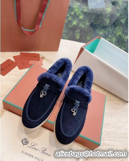 Cheap Design Loro Piana Summer Charms Walk Loafers with Fur LP110622 Deep Blue 2023