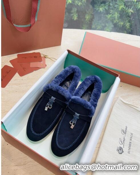 Cheap Design Loro Piana Summer Charms Walk Loafers with Fur LP110622 Deep Blue 2023