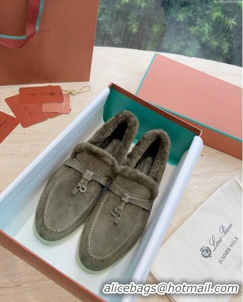 ​Promotional Loro Piana Summer Charms Walk Loafers with Fur LP110624 Green 2023