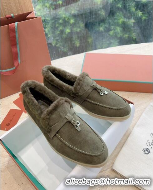 ​Promotional Loro Piana Summer Charms Walk Loafers with Fur LP110624 Green 2023