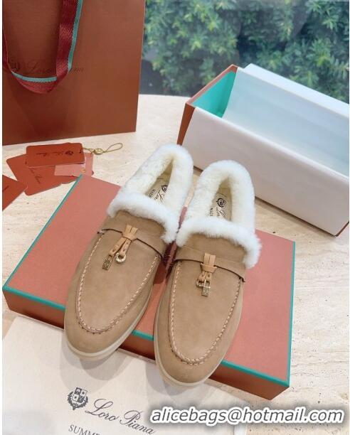 ​Unique Grade Loro Piana Summer Charms Walk Loafers with Fur LP110627 Light Brown 2023