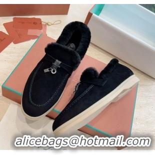 Free Shipping Loro Piana Summer Charms Walk Loafers with Fur LP110628 Black 2023