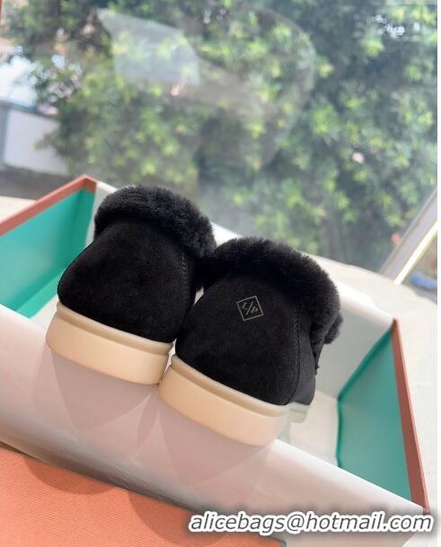 Free Shipping Loro Piana Summer Charms Walk Loafers with Fur LP110628 Black 2023