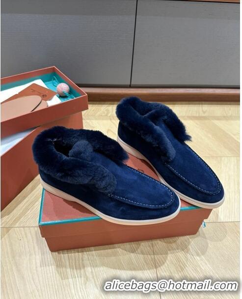 ​Good Product Loro Piana Open Walk Boots with Fur in Suede LP103113 Deep Blue 2023 Top