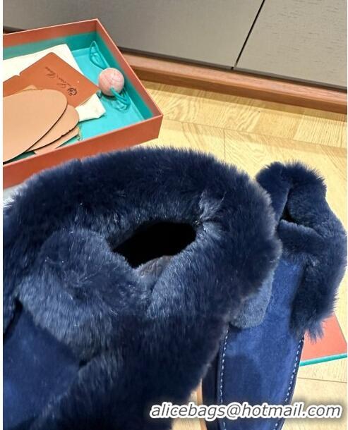 ​Good Product Loro Piana Open Walk Boots with Fur in Suede LP103113 Deep Blue 2023 Top