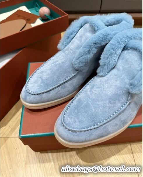 ​Shop Perfect Loro Piana Open Walk Boots with Fur in Suede LP103110 Blue 2023 Top