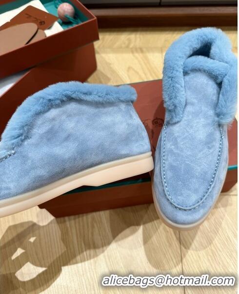 ​Shop Perfect Loro Piana Open Walk Boots with Fur in Suede LP103110 Blue 2023 Top