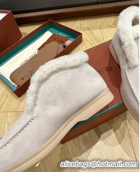 Fashion Luxury Loro Piana Open Walk Boots with Fur in Suede LP103107 Off-white 2023 Top