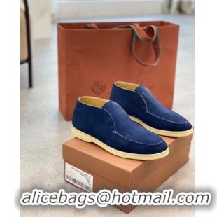 ​New Fashion Loro Piana Open Walk Boots in Deep Blue Suede for Women and Men LP0501 2023