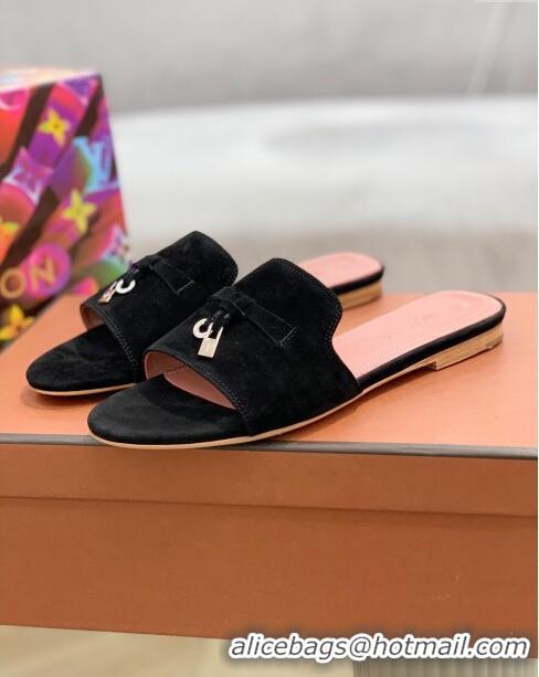 Buy Fashionable New Fashion Loro Piana Summer Charms Sandal in L1802 Black Suede 2023