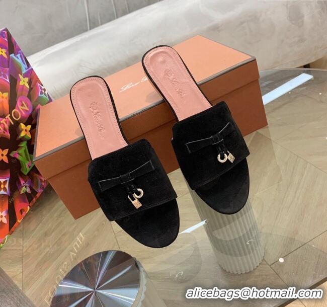 Buy Fashionable New Fashion Loro Piana Summer Charms Sandal in L1802 Black Suede 2023